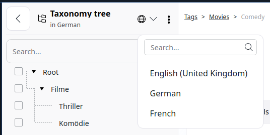 Language switcher in Taxonomy tree