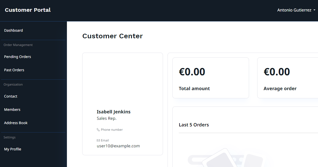 Customer Portal dashboard