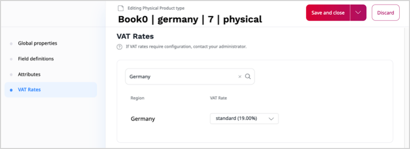 Assigning VAT rates to a product type