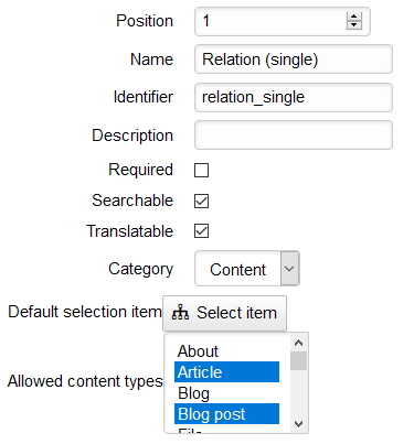 Adding a new Relation (single) Field with allowed content types