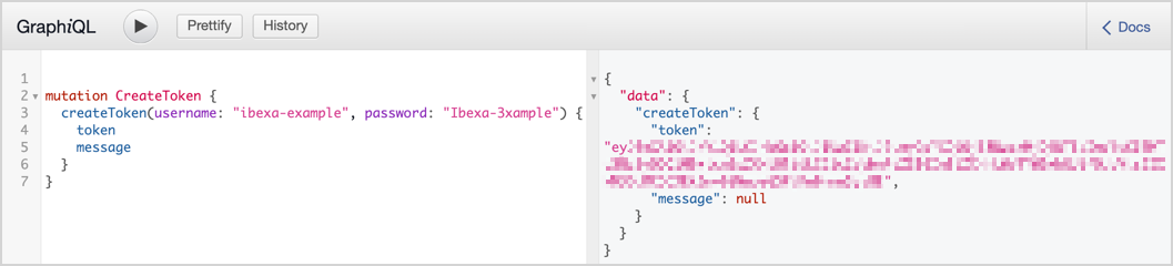 GraphiQL JWT token request and response GraphiQL with a JWT token request and its response