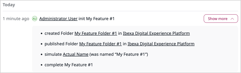 The example context group displayed on the Recent Activity page