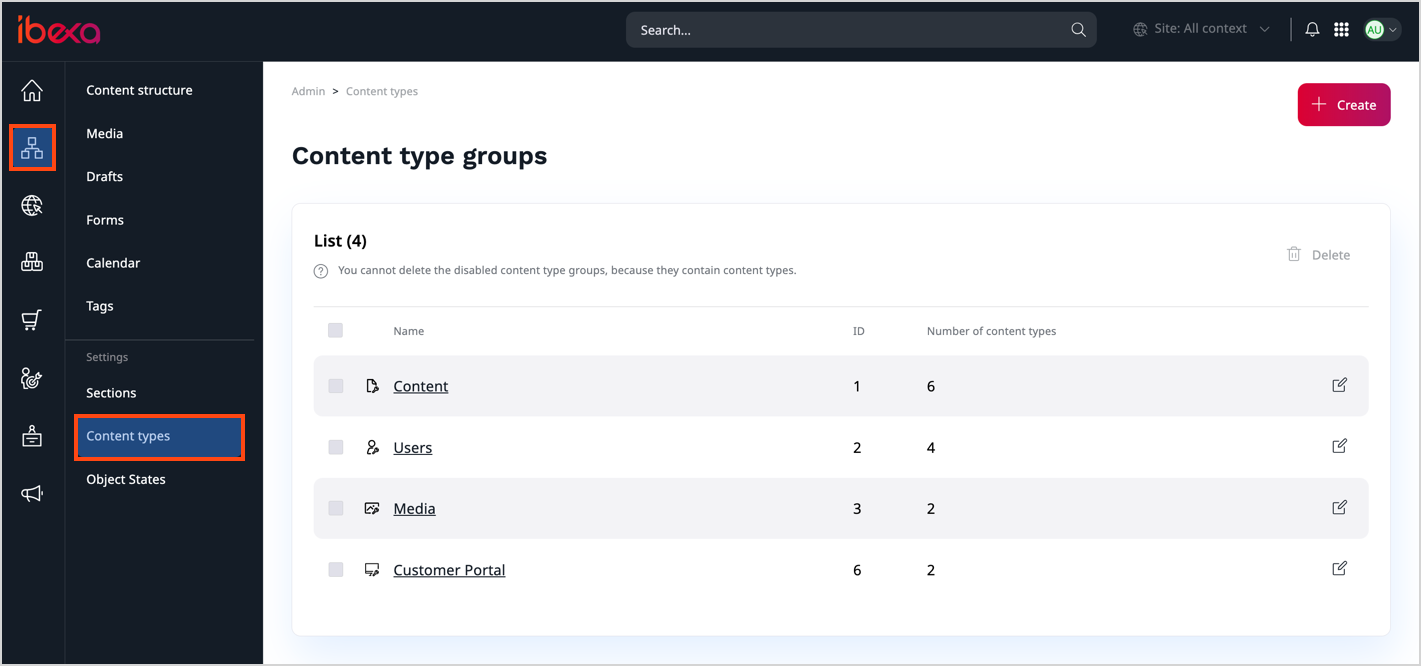 Content type groups