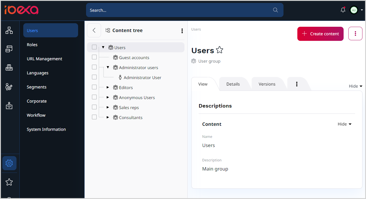 Users in admin panel