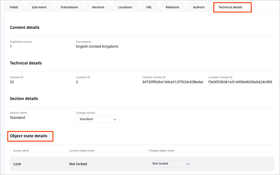 Assigning an Object state to a content item