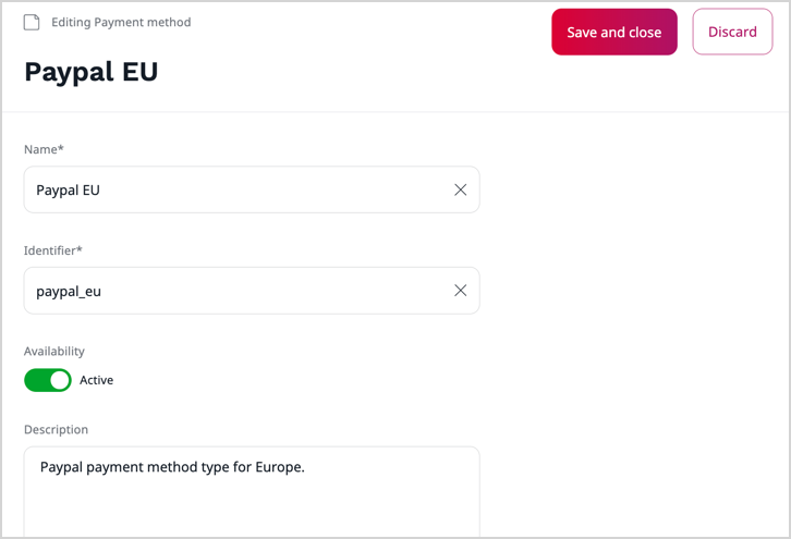 Payment method of custom type