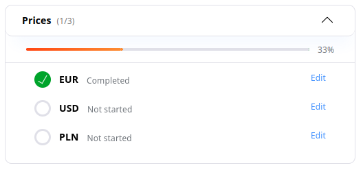 Editing product price from Completeness tab