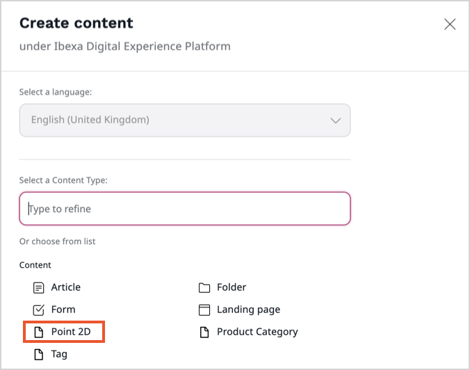 Selecting Point 2D from sidebar