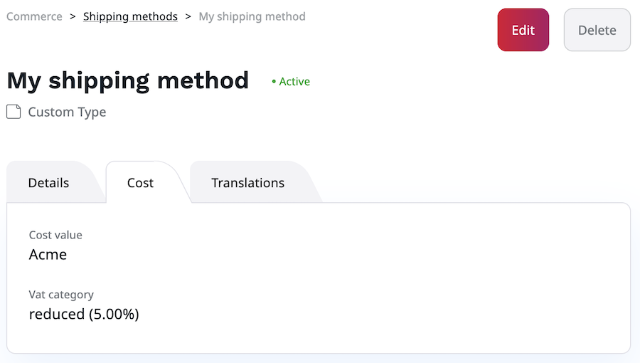 Shipping method parameters in the Cost tab