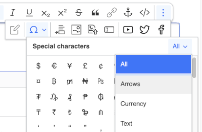 CKEditor Special characters: Arrows category on top of the character filter