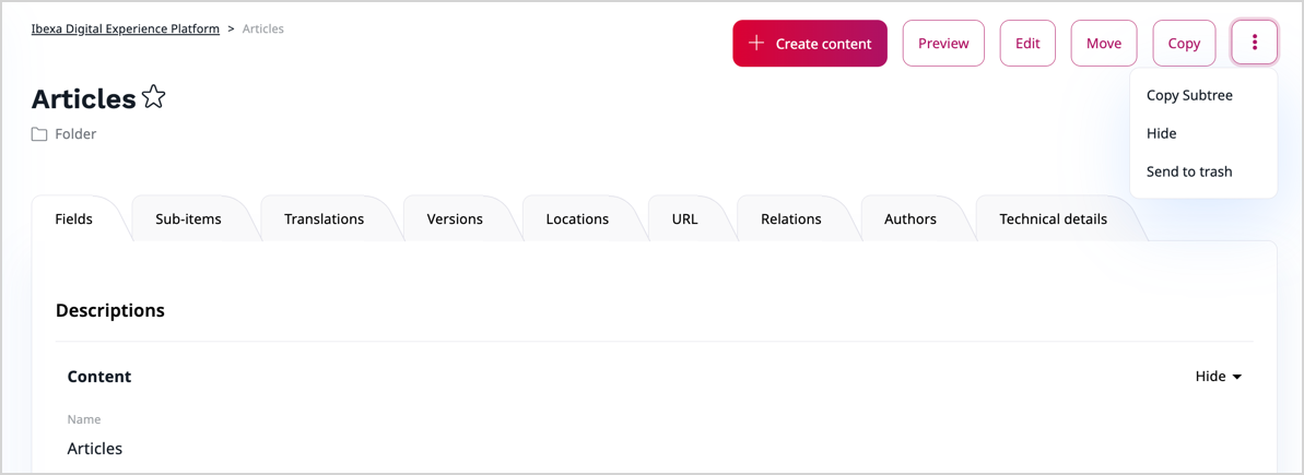 Content organization operations