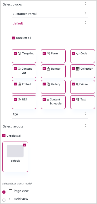 Landing Page Field settings