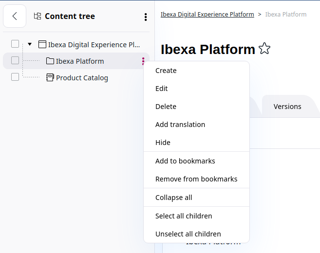 New Content Tree options