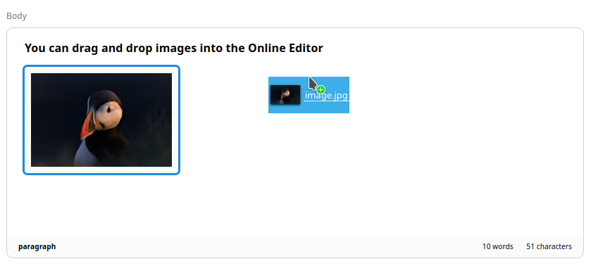 Drag and drop image into the Online Editor