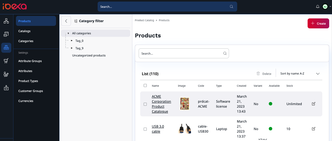 Product categories filter