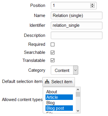 Adding a new Relation (single) Field with allowed Content Types
