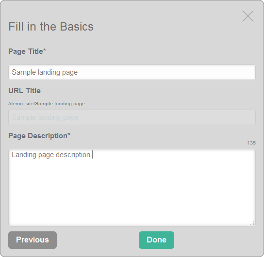 Basic info of a Landing Page