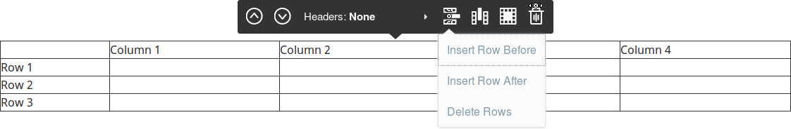 Table options in online editor