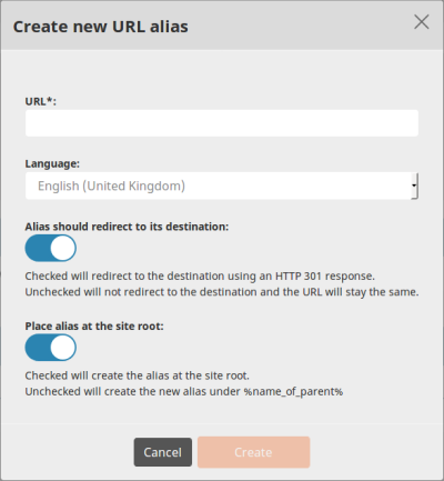 Creating a new URL alias