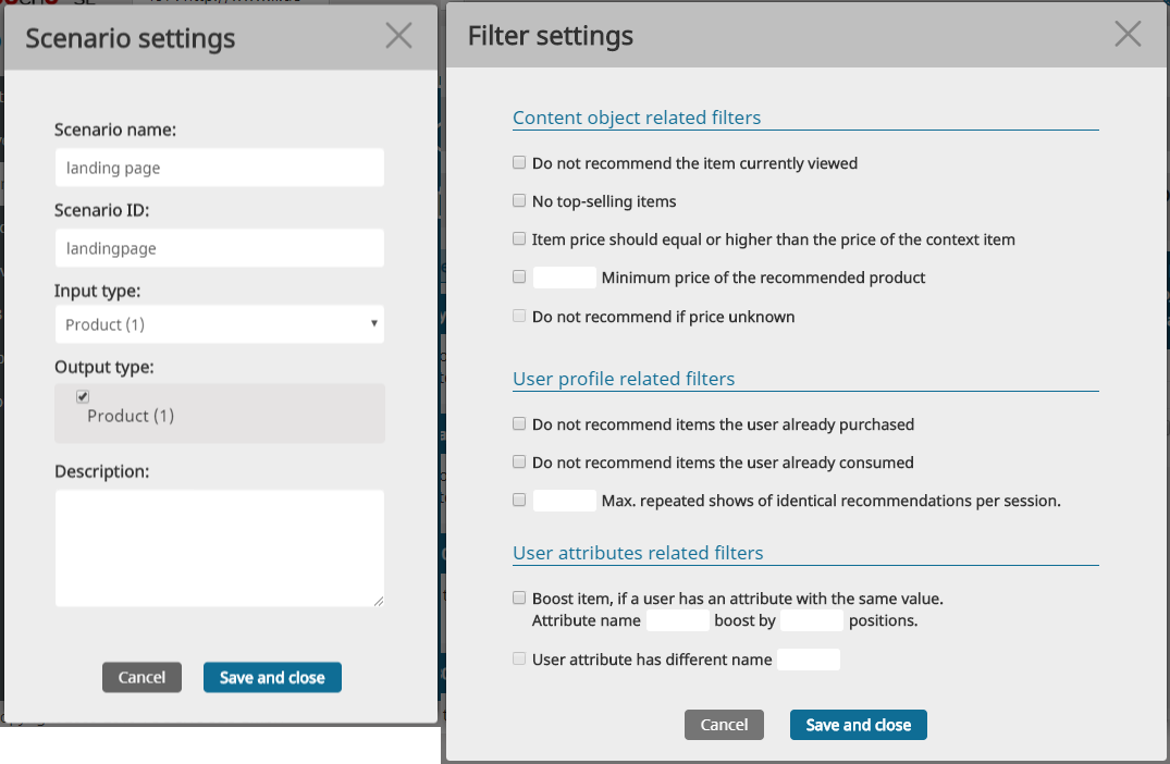 General filter settings