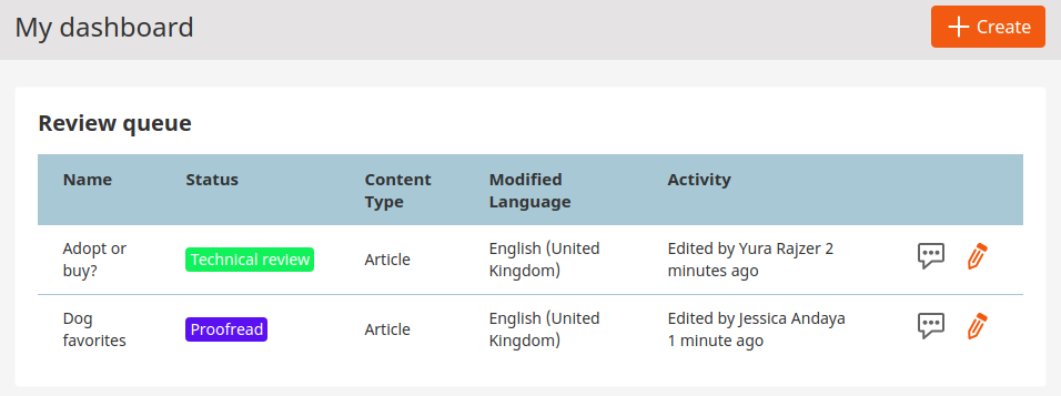 Review queue in the dashboard