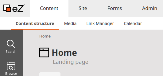 Content browser in the menu