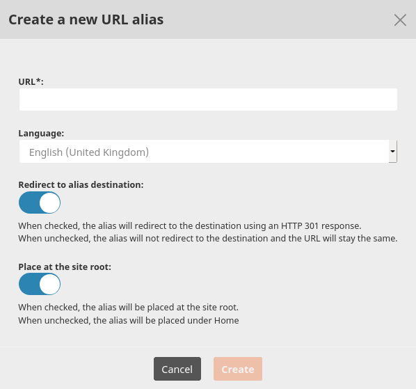 Creating a new URL alias