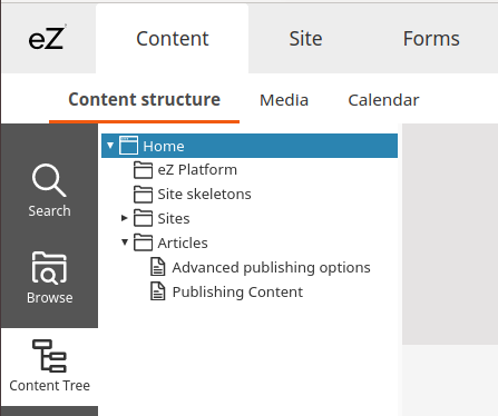 Content browser in the menu