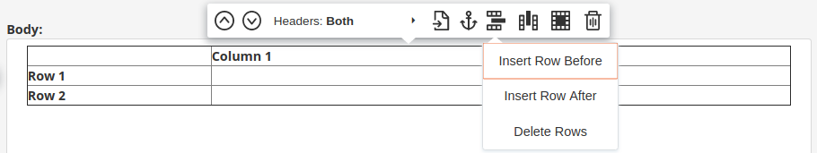 Table options in online editor
