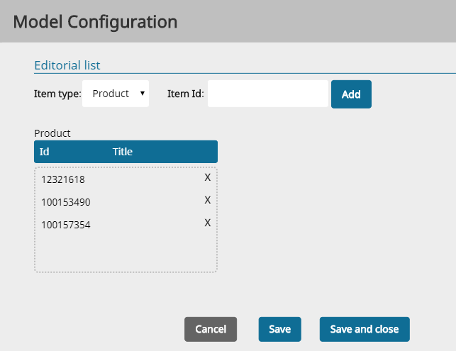 Model configuration - Editorial list