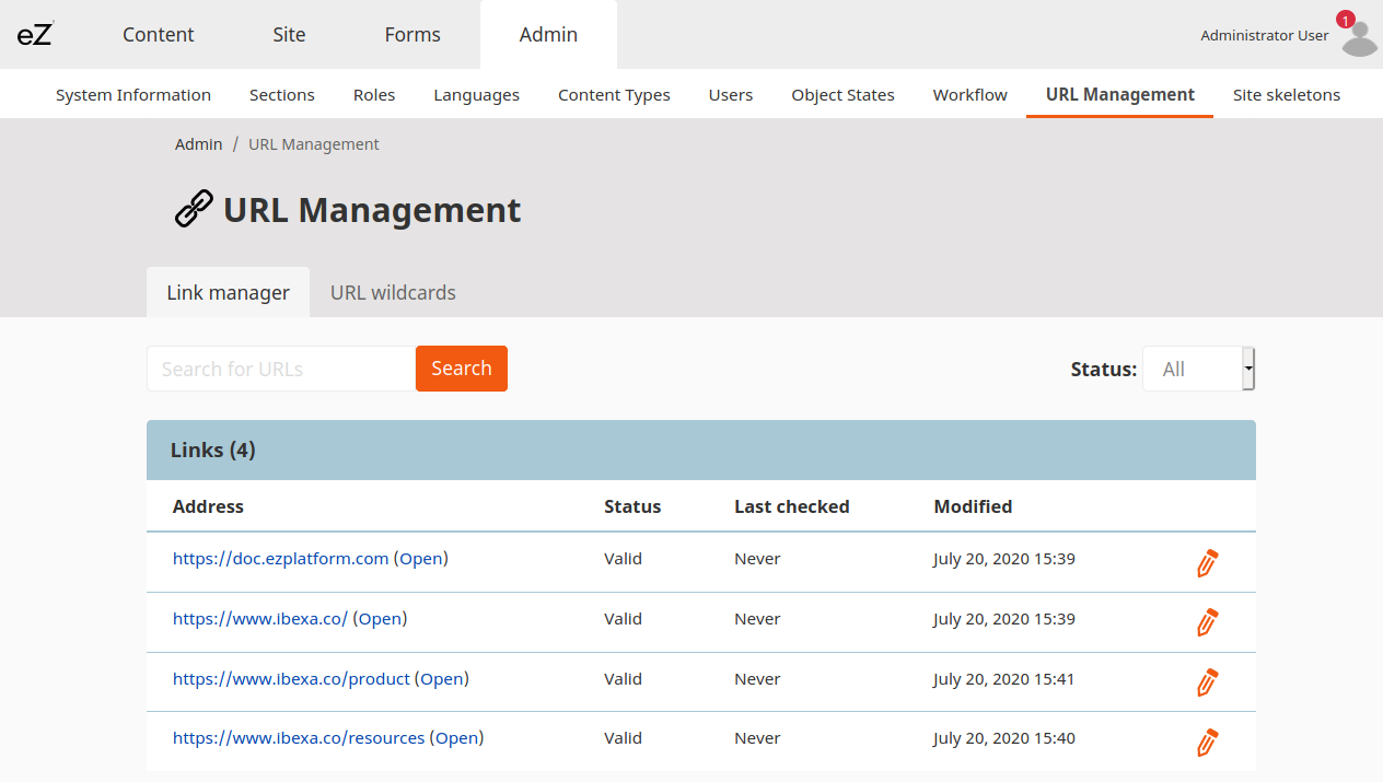 Link manager tab