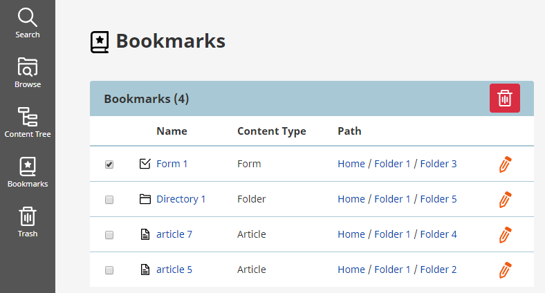 Bookmark screen