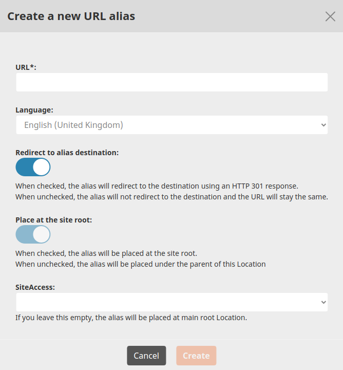 Creating a new URL alias