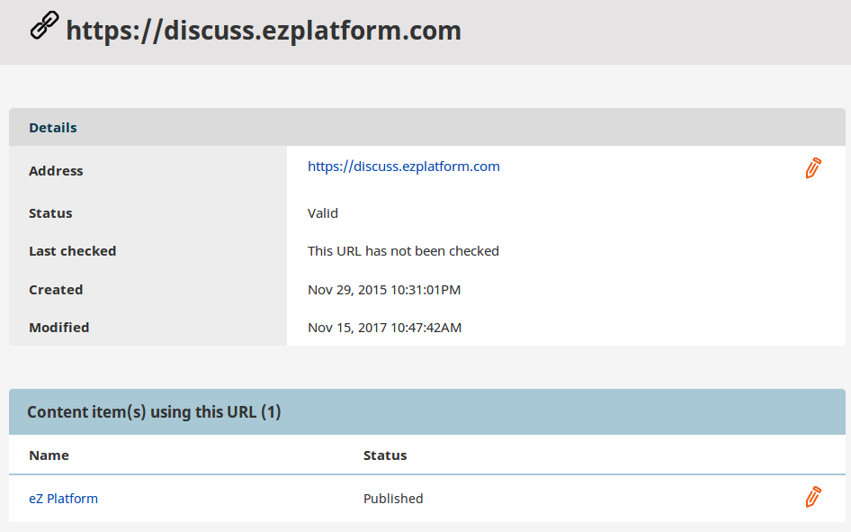 Detail of a link in Link manager