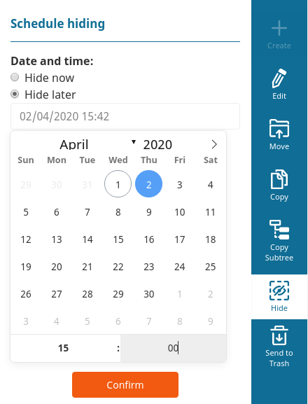 Schedule hiding panel