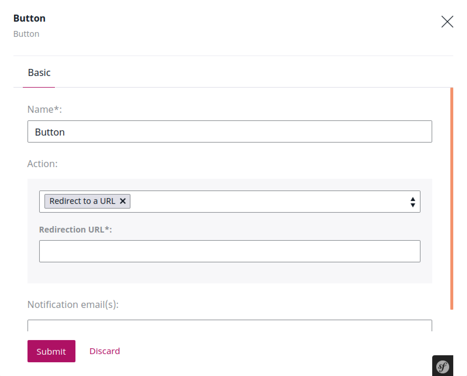 Options of a Form submission button