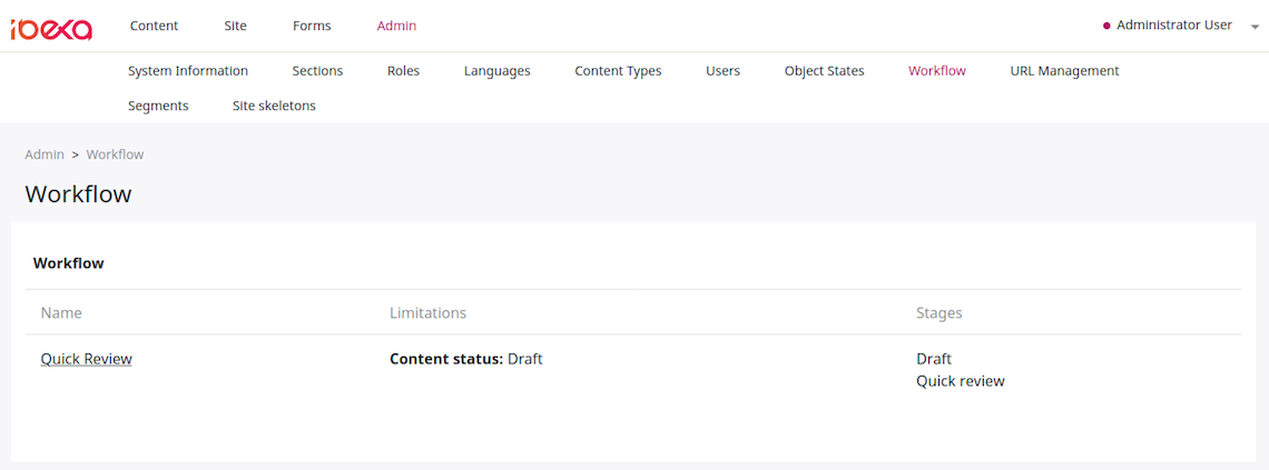 Workflow in Admin Panel