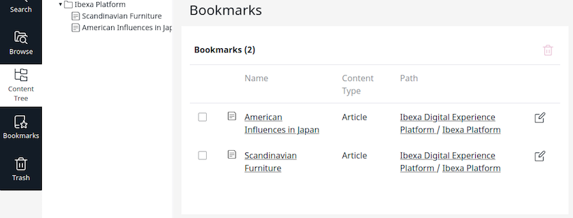 Bookmark screen