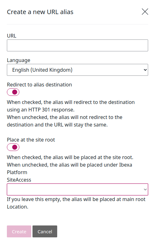 Creating a new URL alias