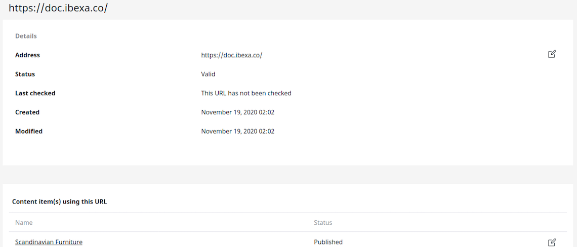 Detail of a link in Link manager