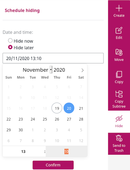 Schedule hiding panel