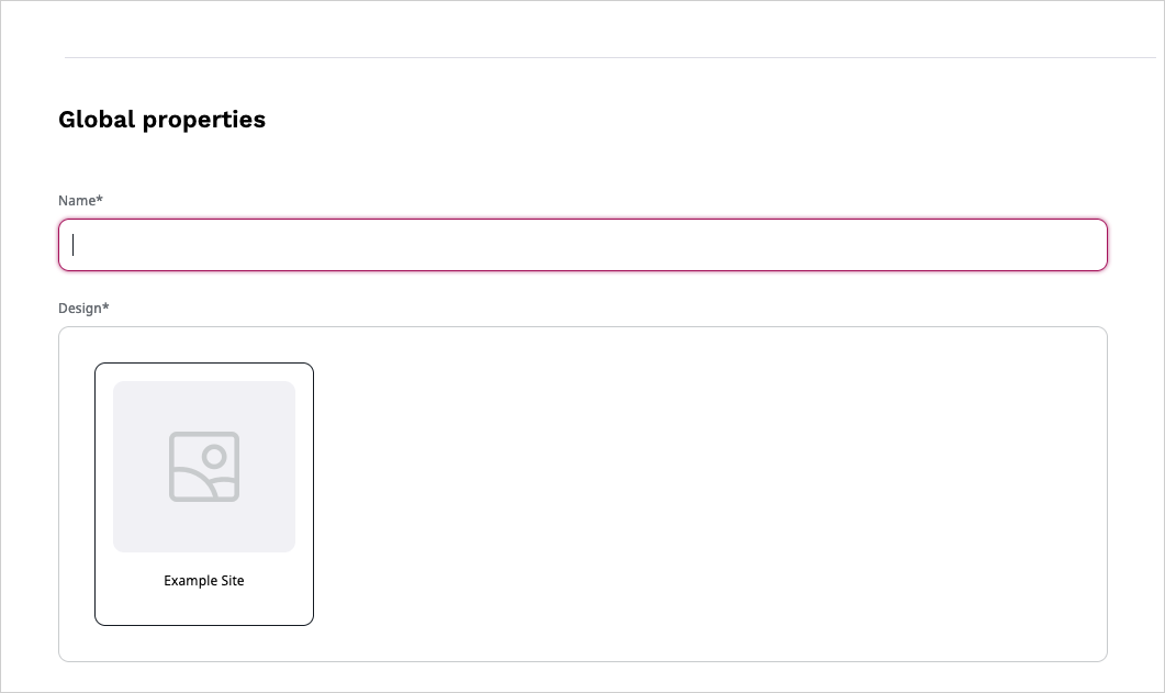 Create a new site step one