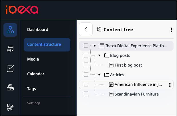 Content Tree in the menu