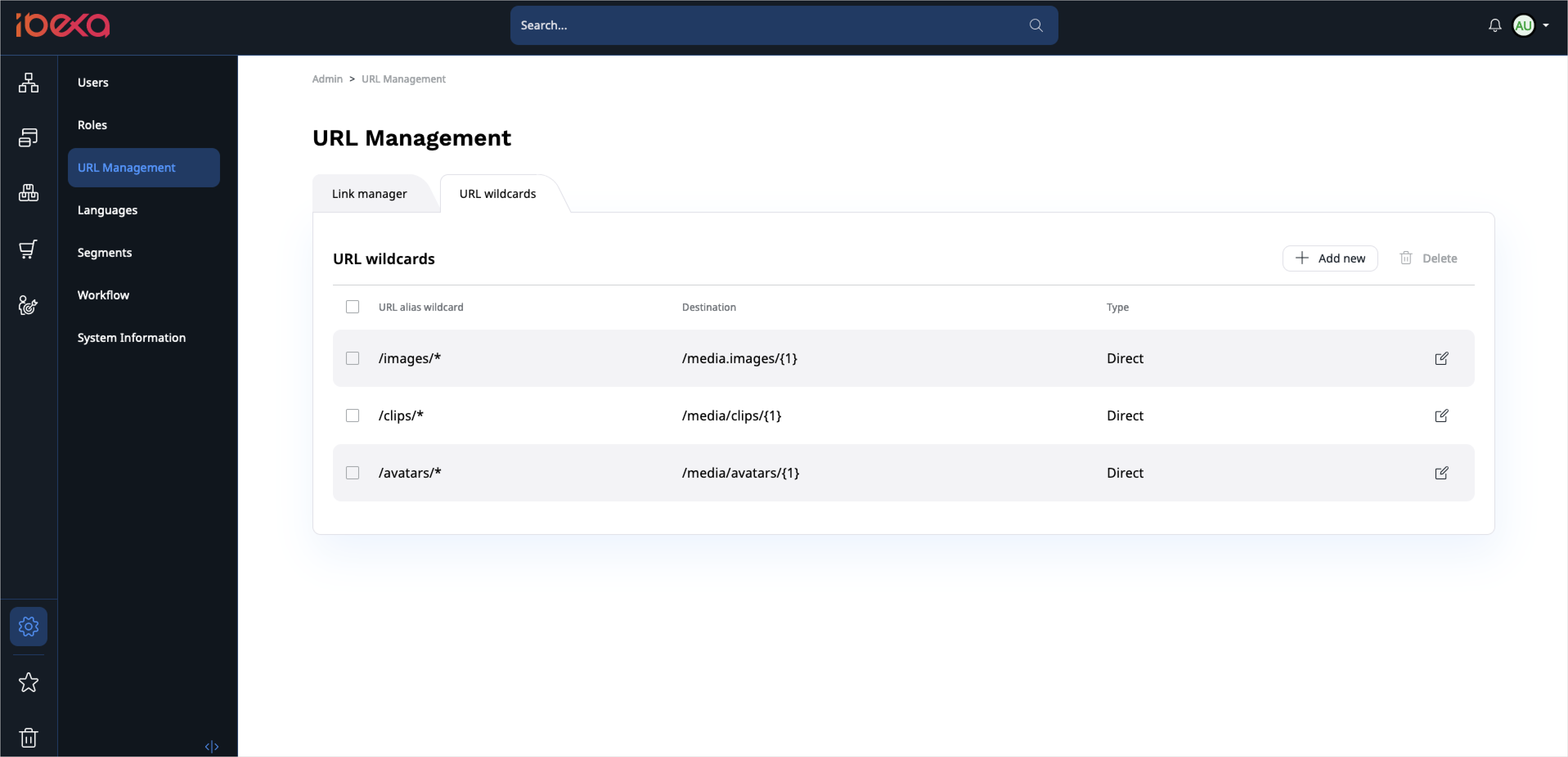 URL wildcards tab