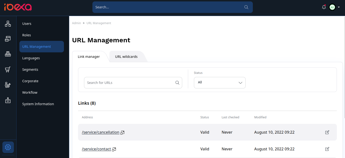 Link manager tab