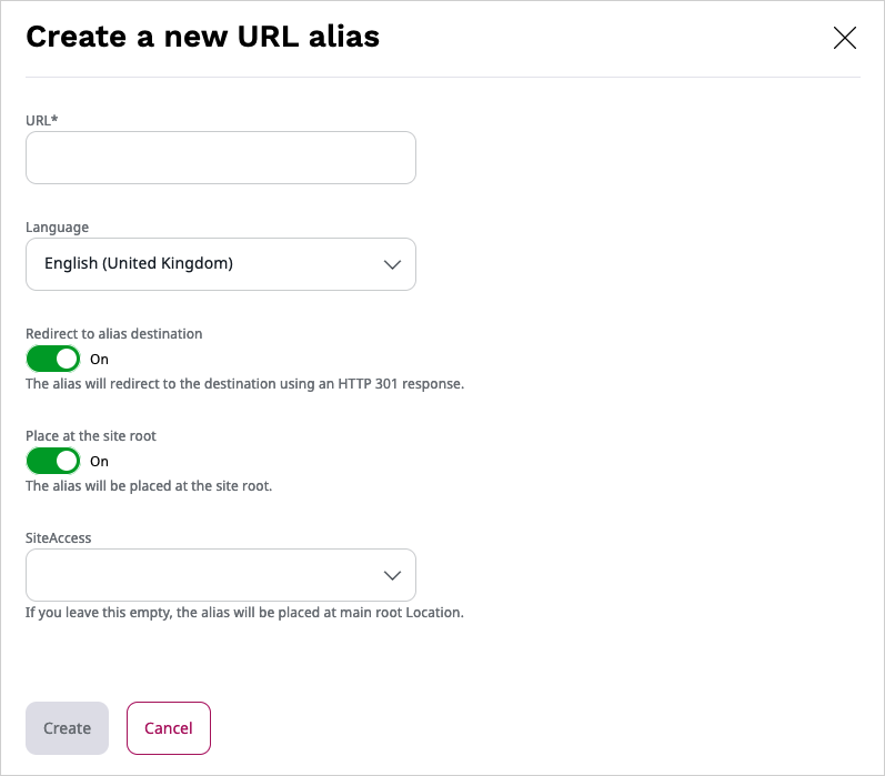 Creating a new URL alias