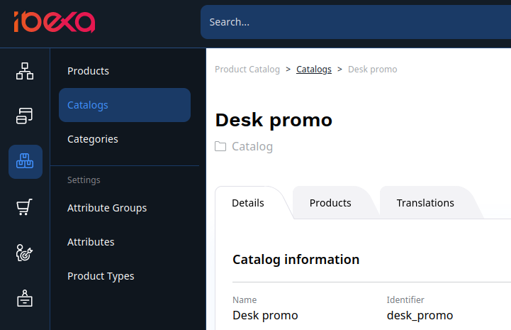Catalog menu with a sample catalog