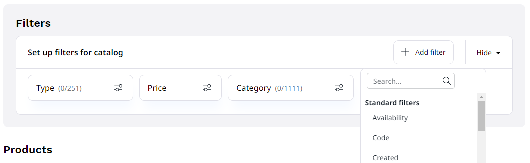Adding filters to catalog