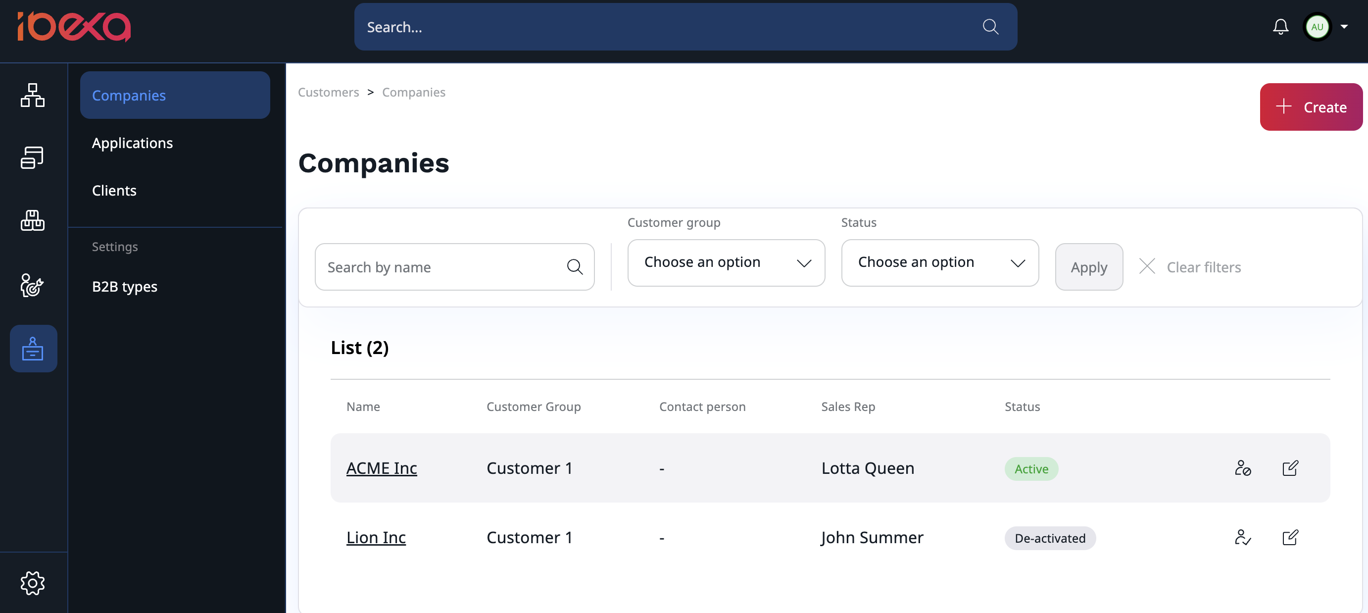 Companies section
