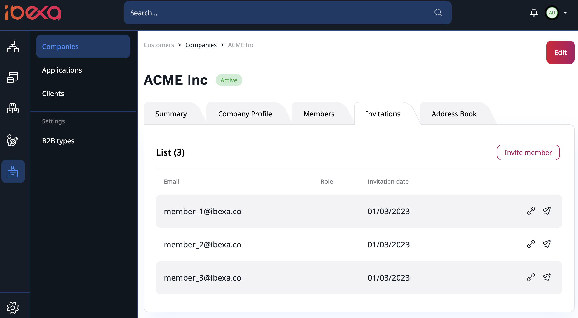 Company profile in the Back Office